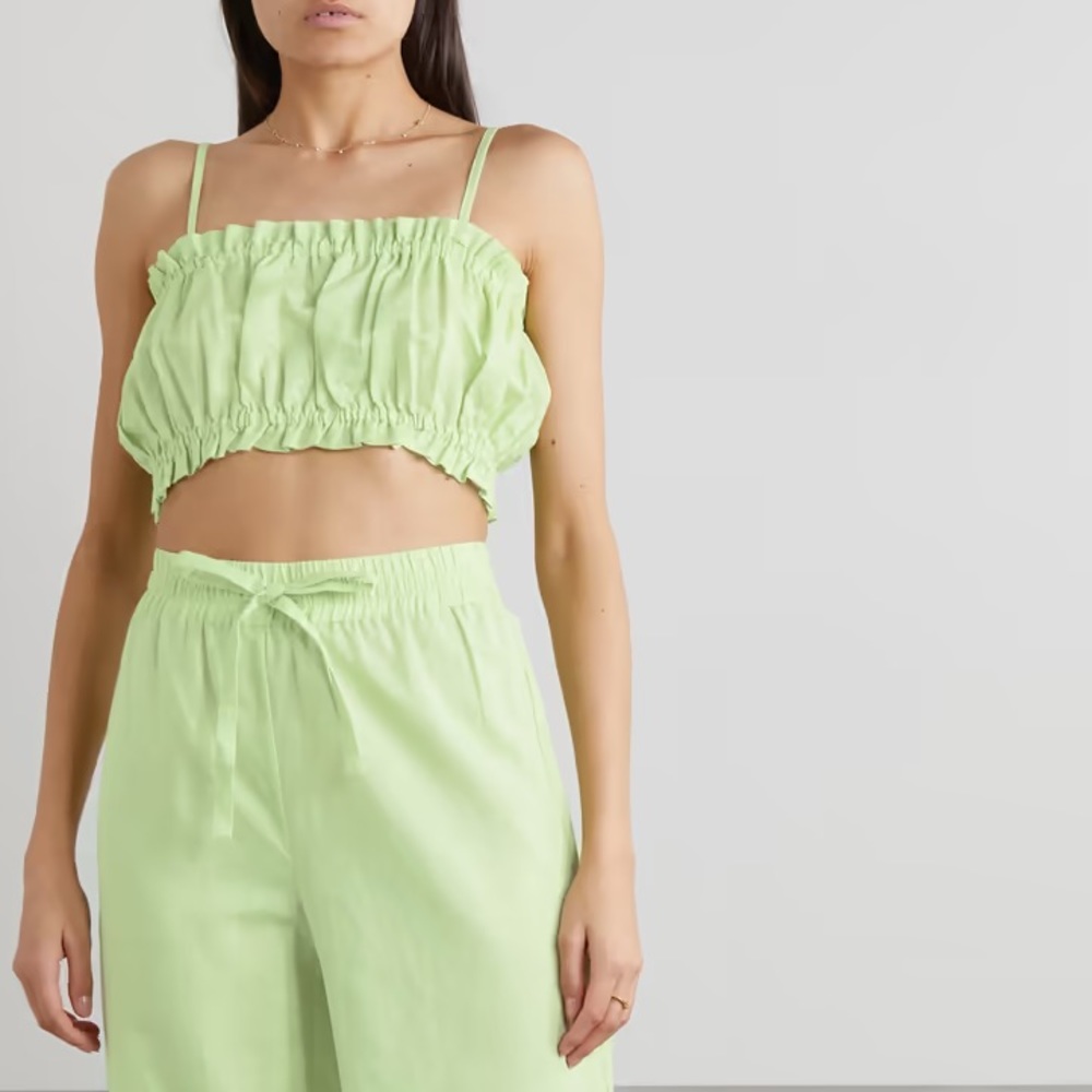 NWOT Maison Essentiele Cropped Pastel Gathered Cotton Linen Coastal Beach Cami